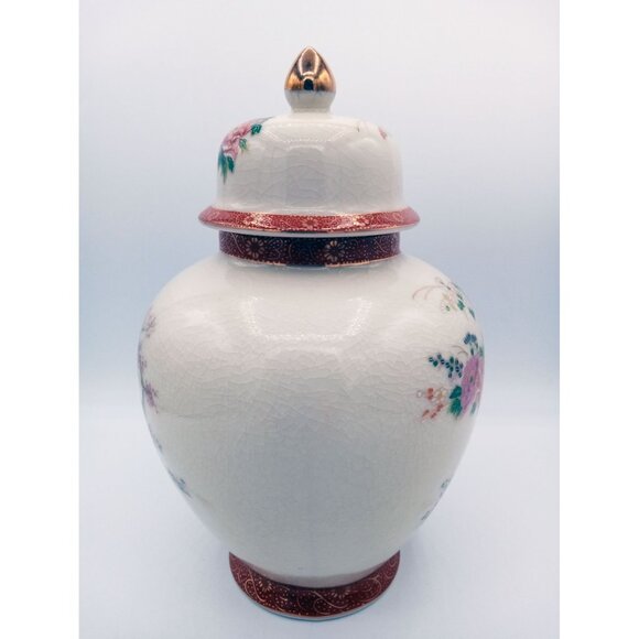 Japanese Satsuma Ware Porcelain Ginger Jar Peacock & Flower Design Japan Crazing - Picture 7 of 16